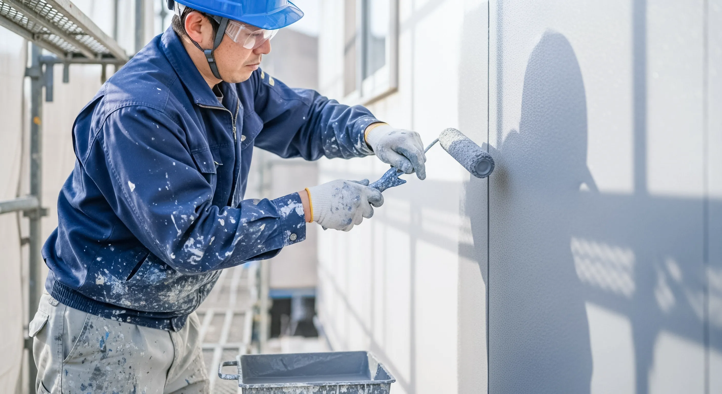 外壁に防水塗装をしている写真